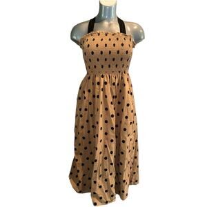 IDEM DITTO Retro Polka Dot Smocked Top Midi Dress with pockets Size S